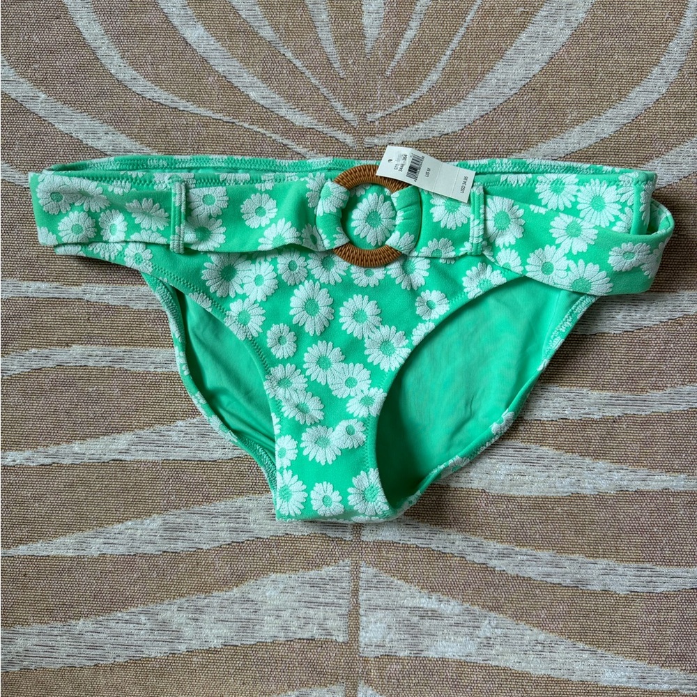 NWT Aerie Bikini Bottom in Mint with Daisies and Wooden Detail